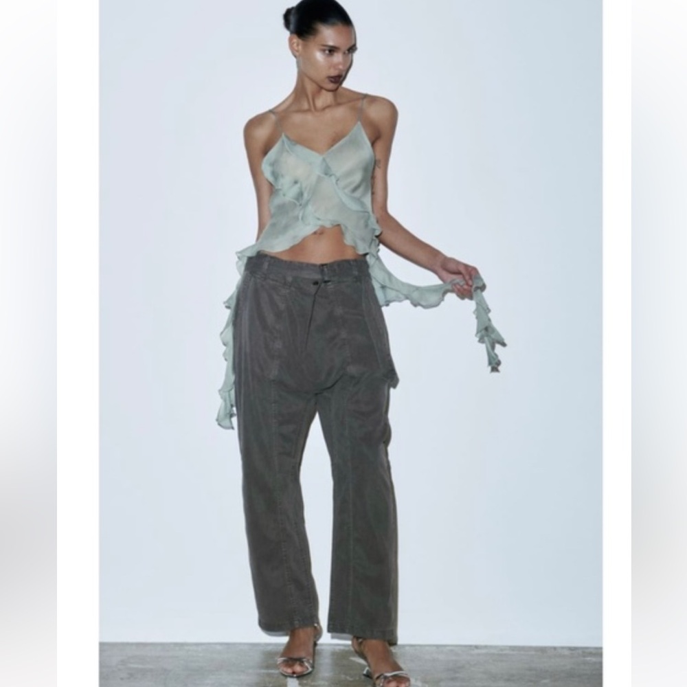 Zara Sheer bluish green tank blouse